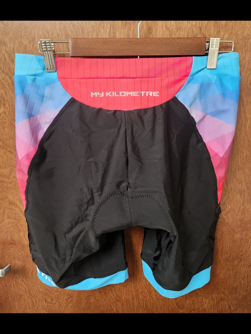 Women's Black Athletic Cycling Shorts with Blue & Pink Panels